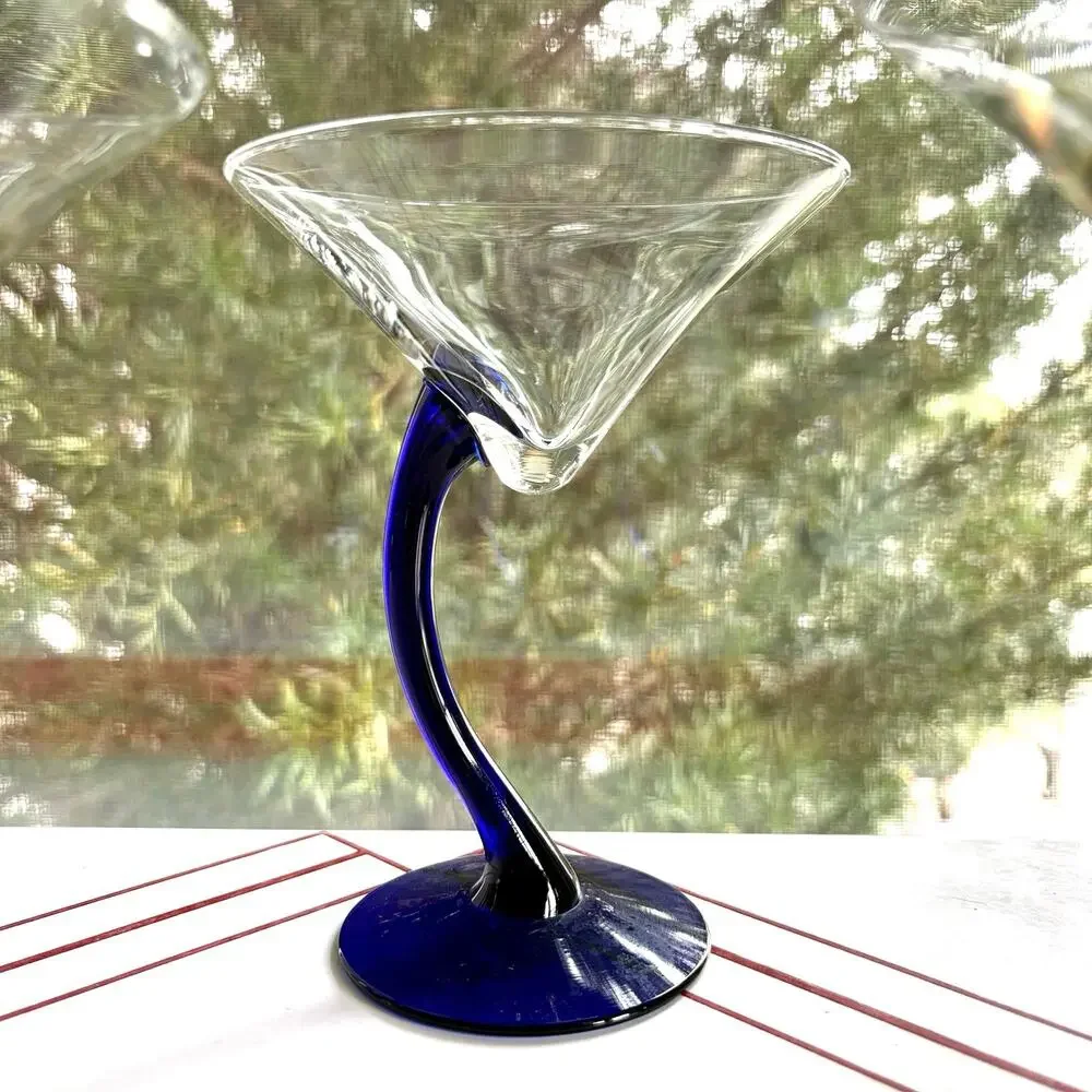 Vintage Libbey Bravura Martini Glasses Set of 4 Cobalt Blue Stem